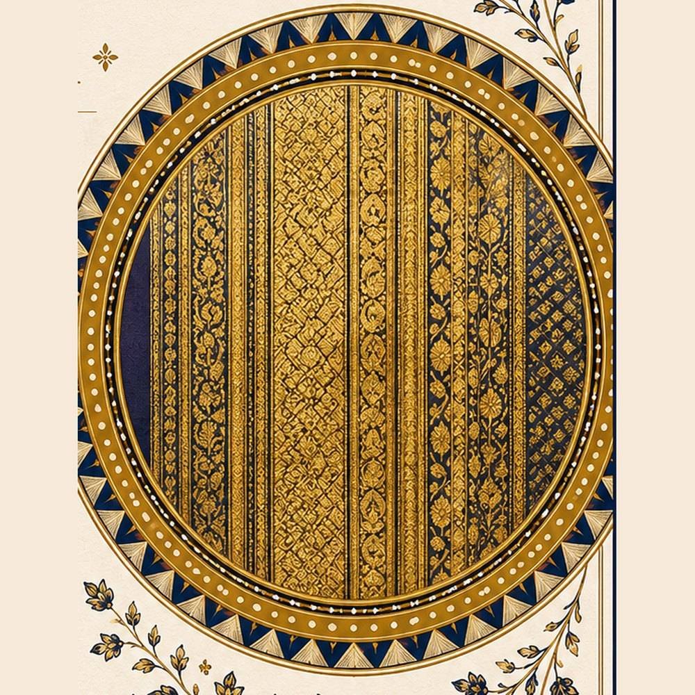 The Suvarna gold zari medallion from the House collection plate